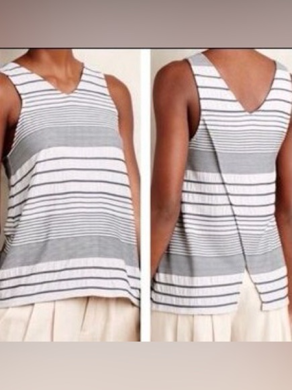 Deletta Anthropologie Stacked Striped Gray & Black Tank Top - Picture 5 of 5